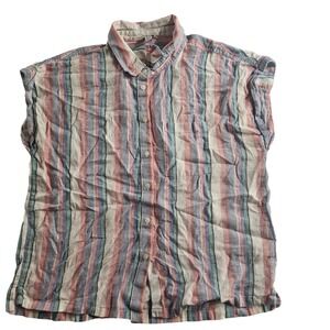 Orvis Shirt‎ Mens Medium Multicolor Striped Short Sleeve Linen Button Up Casual
